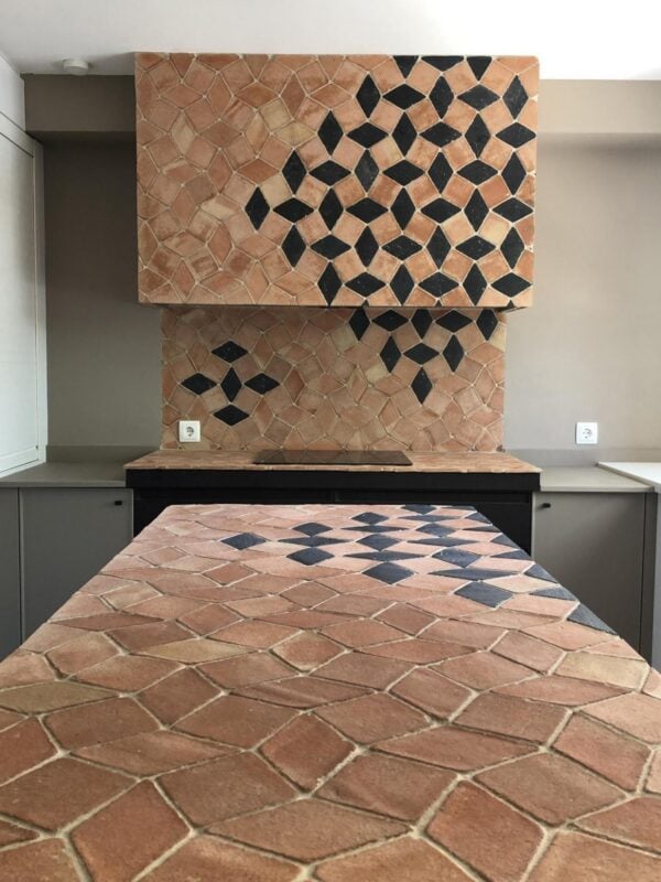 Terracotta countertop for kitchen in salmon and black shades